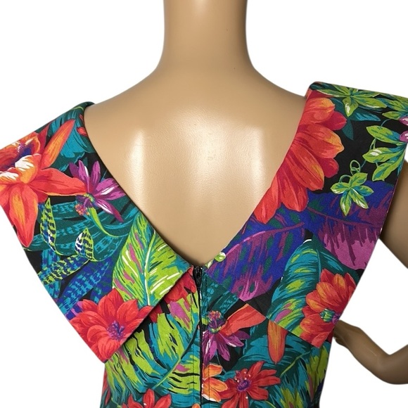 Vintage 80’s swing dress,rockabilly,Hawaii floral,crinoline,PTP 17”,  sz 5. 🇨🇦 - Picture 8 of 16